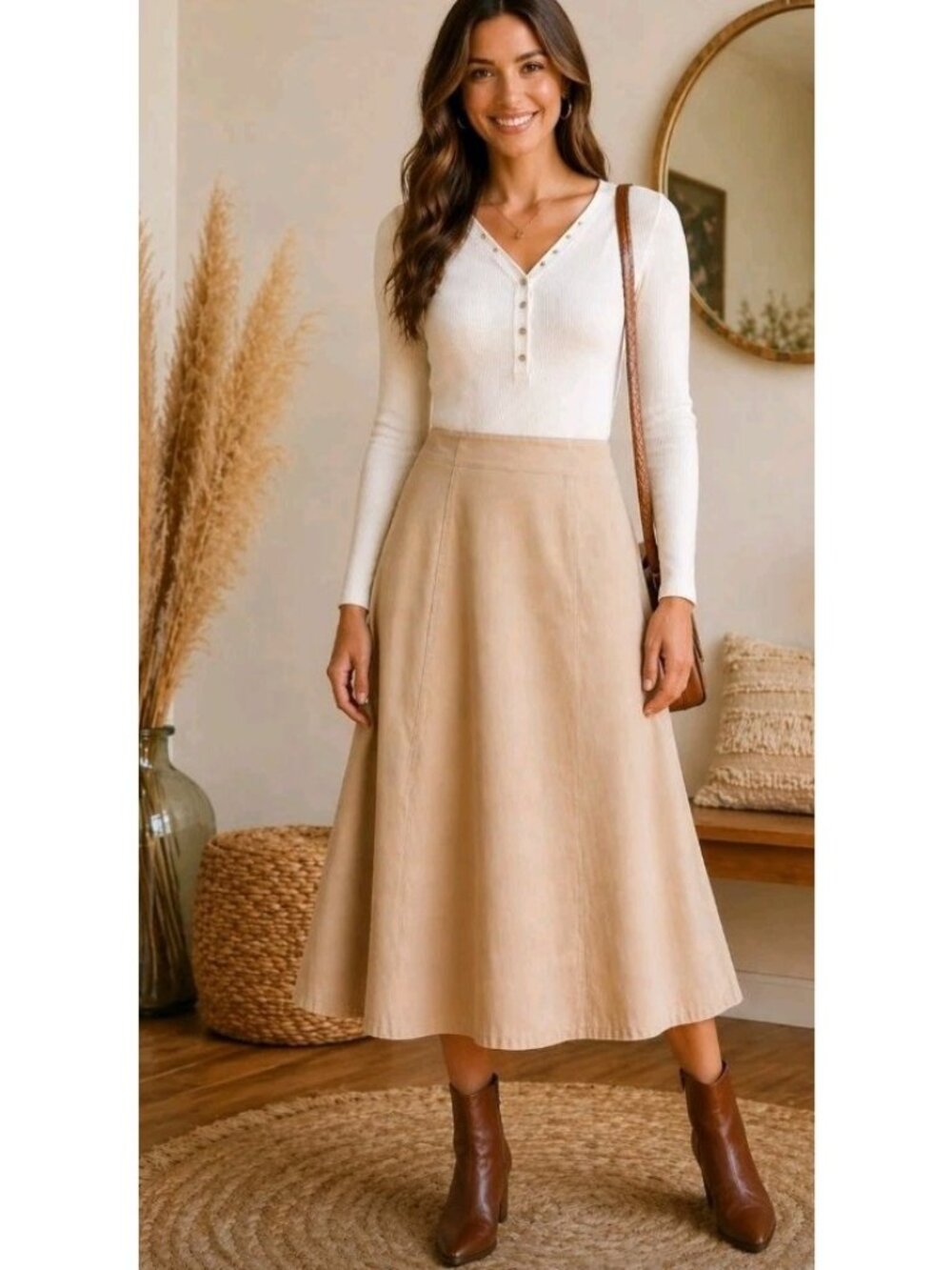 Cato Corduroy Midi Skirt Boho Western Casual Lightweight Light Size 14 Tan